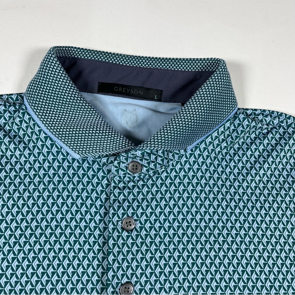 Greyson Polo Shirt Geometric Green Wolf Golf Performance Big Canyon CC Men’s L - Picture 6 of 15